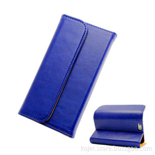 Leather Flip Wallet Pouch for Smartphones, Magnetic Flap on Top, OEM Orders Welcomed